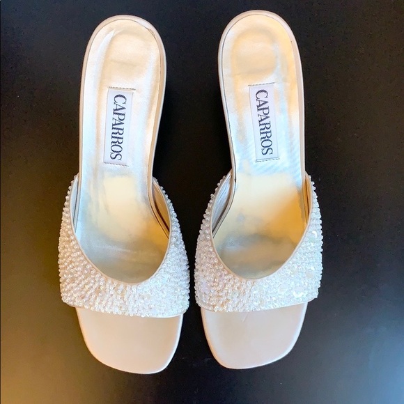Champagne Beaded Sequin Heels - Picture 1 of 6
